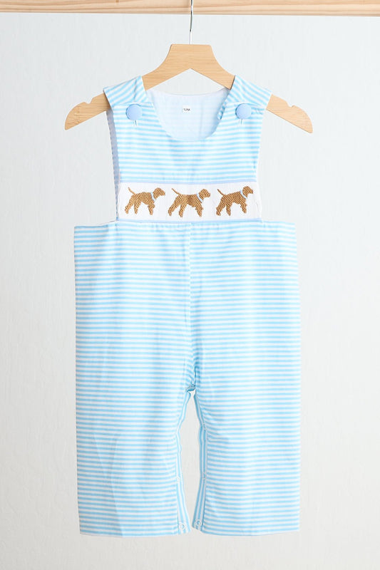 Blue puppy hand smocked boy stripe jonjon - Abbies Place