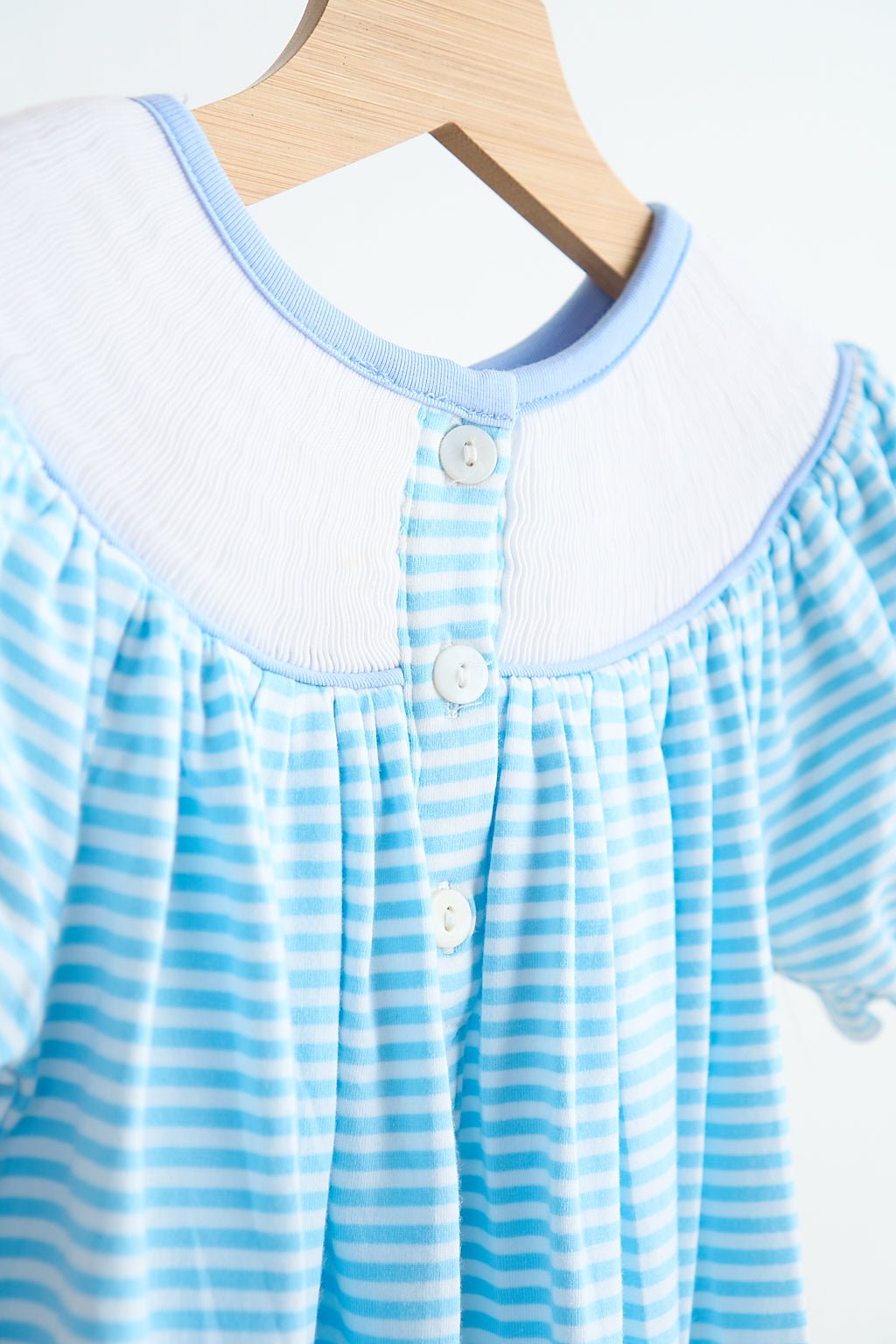 Blue puppy hand smocked girl romper - Abbies Place