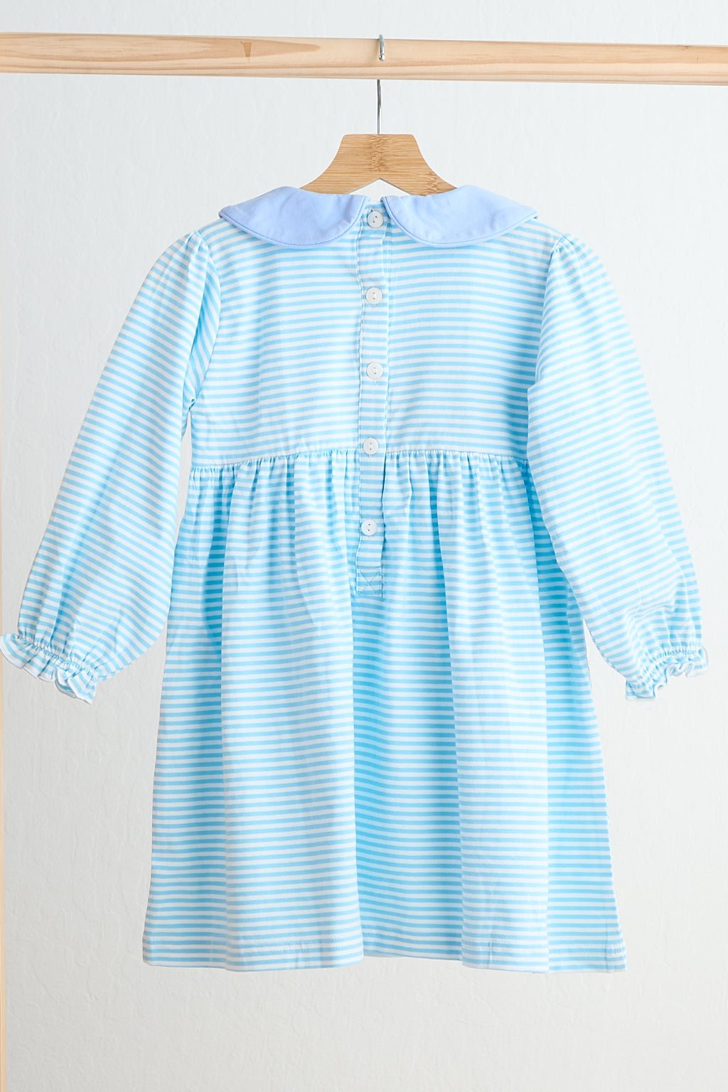 Blue puppy hand smocked stripe dress - Abbies Place