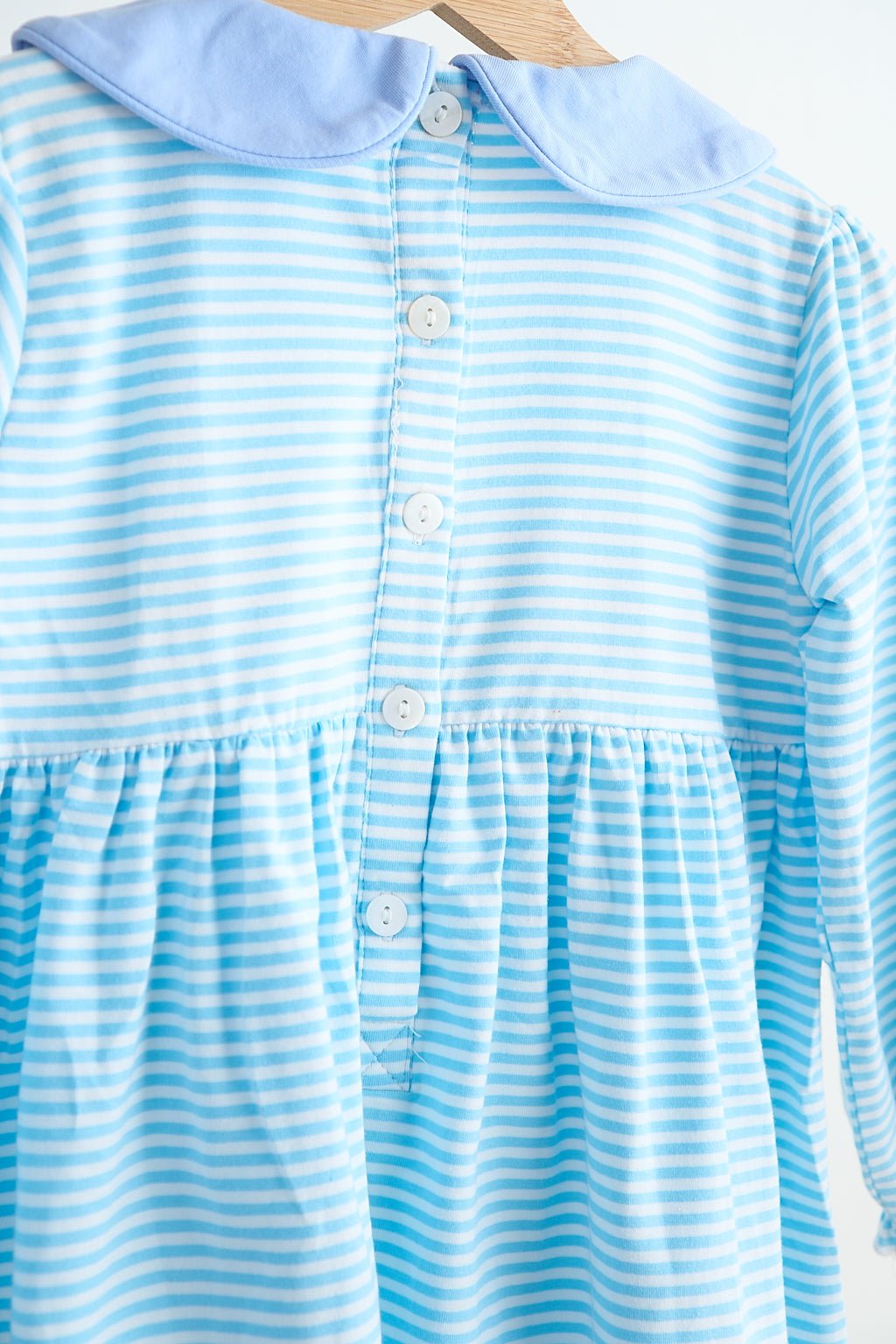 Blue puppy hand smocked stripe dress - Abbies Place