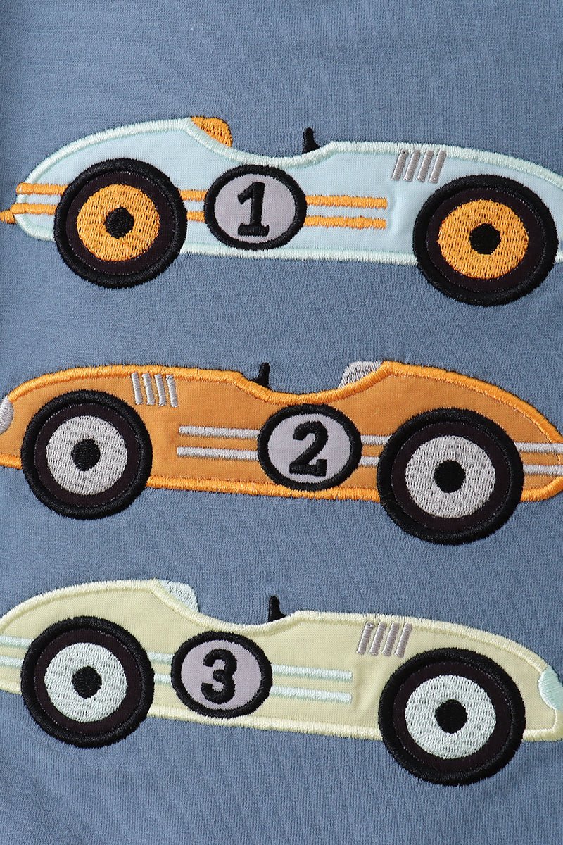 Blue racing car applique top - Abbies Place