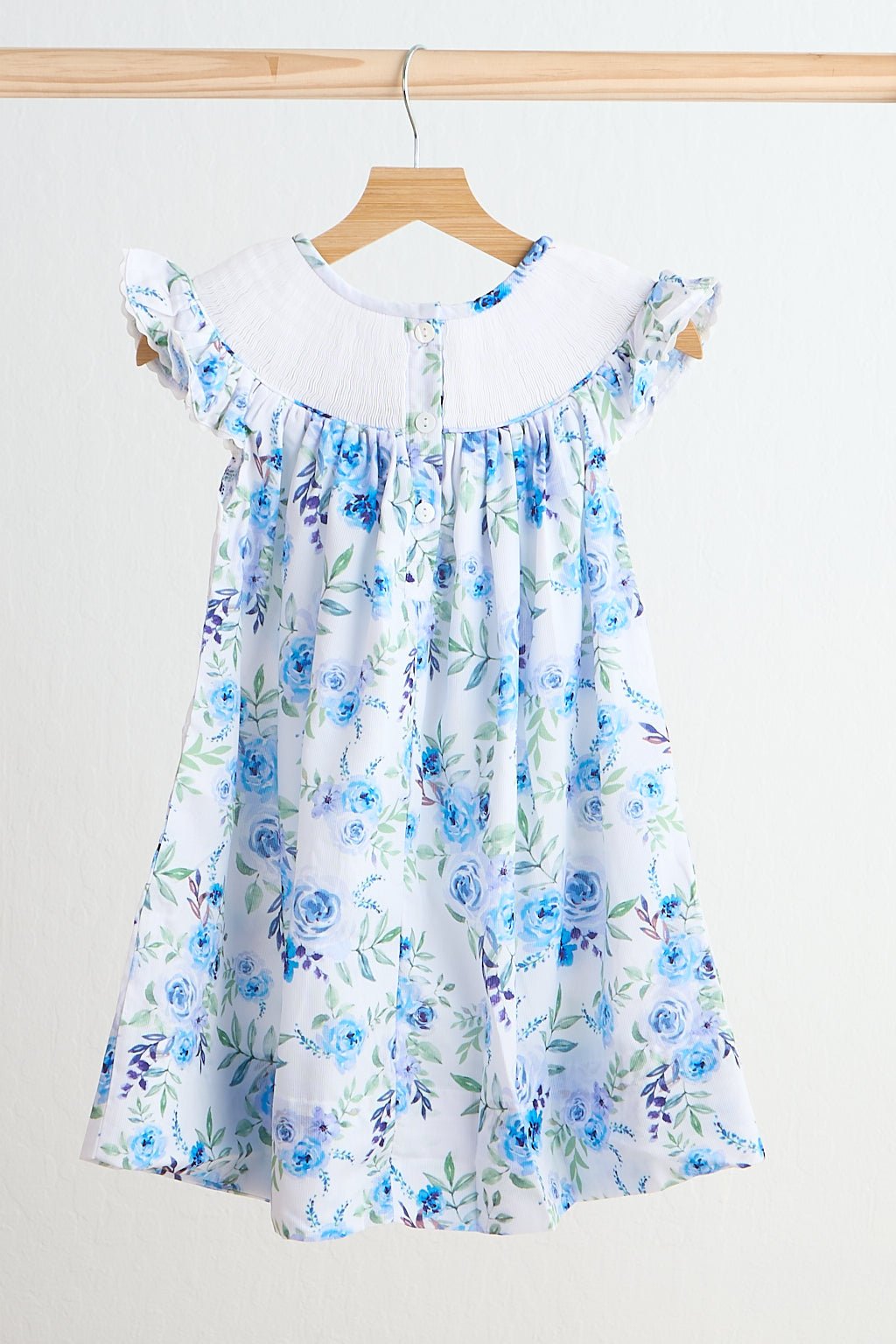 Blue rose hand smocked print dress - Abbies Place