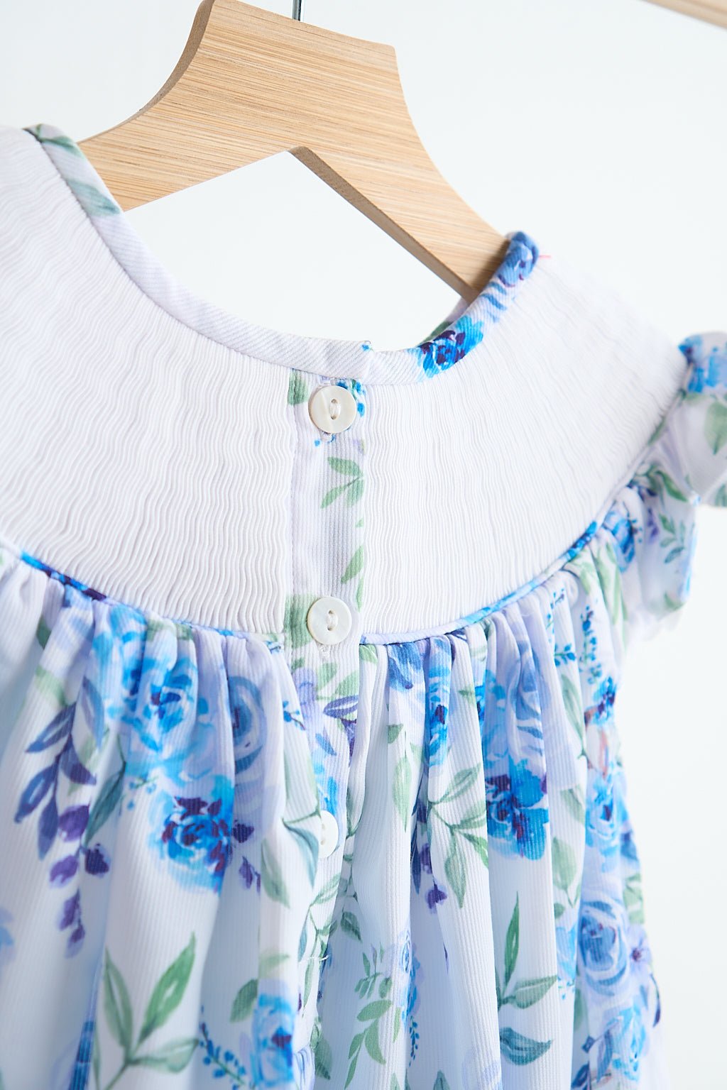 Blue rose hand smocked print dress - Abbies Place