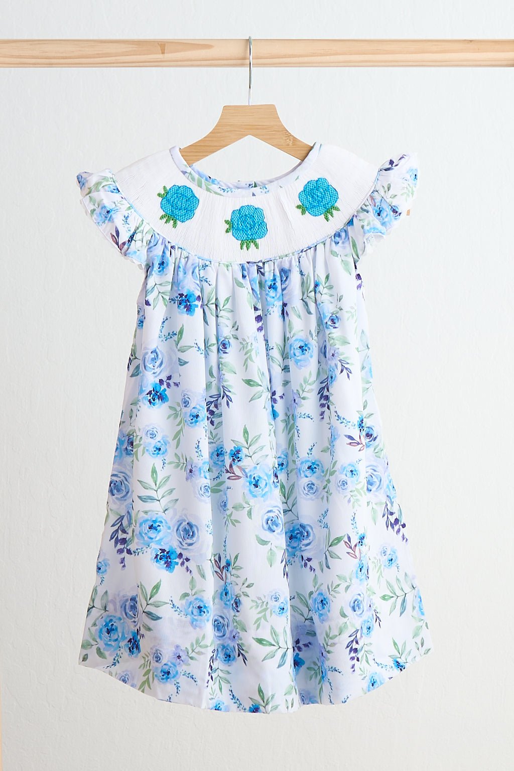 Blue rose hand smocked print dress - Abbies Place