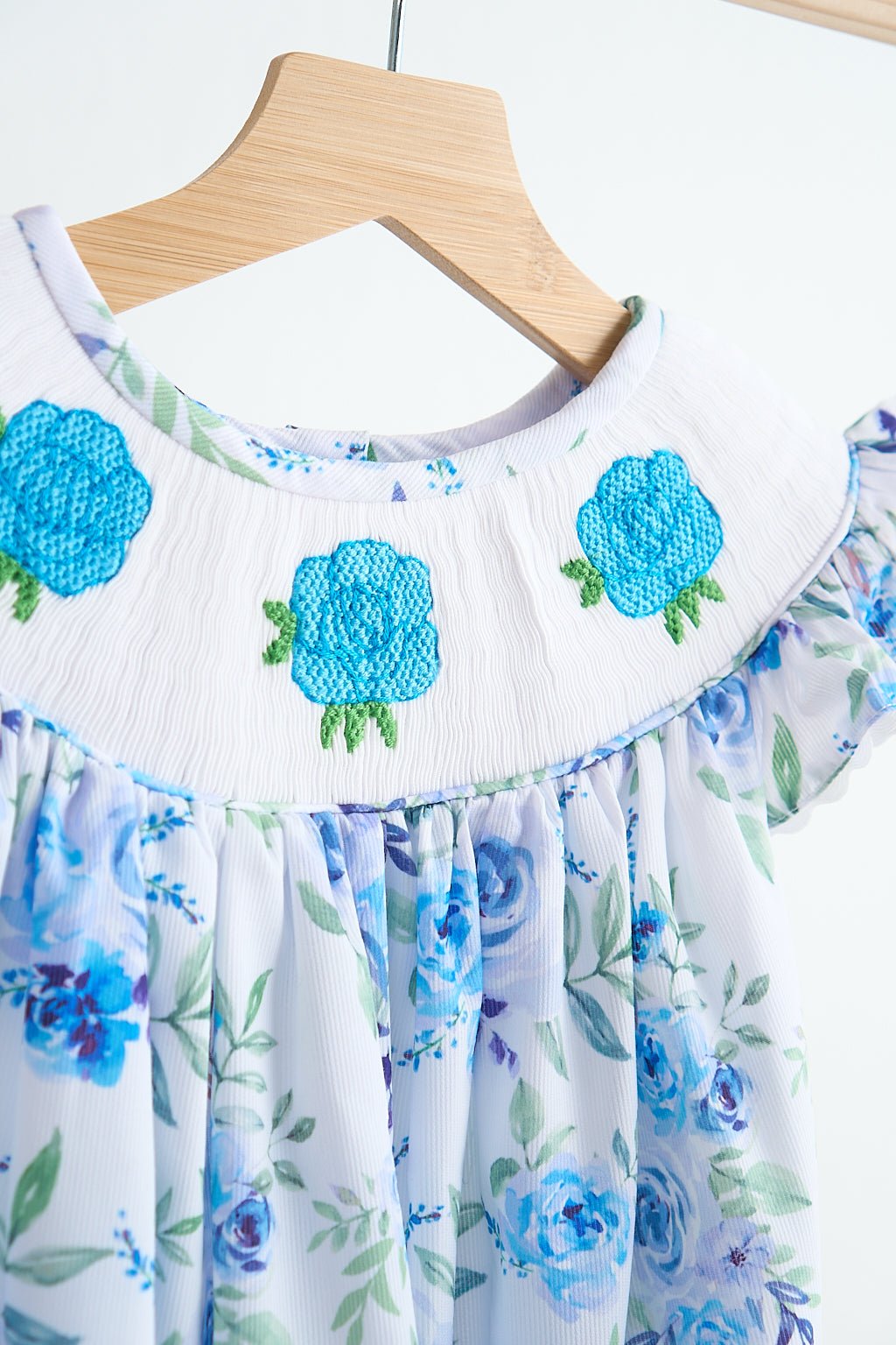Blue rose hand smocked print dress - Abbies Place