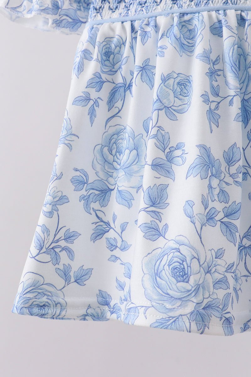 Blue rose smocked bloomer set - Abbies Place