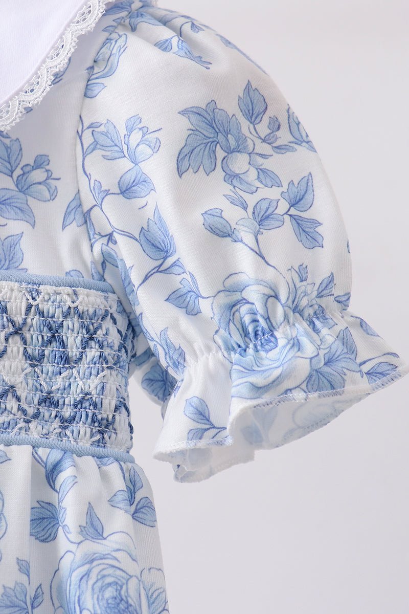 Blue rose smocked bloomer set - Abbies Place