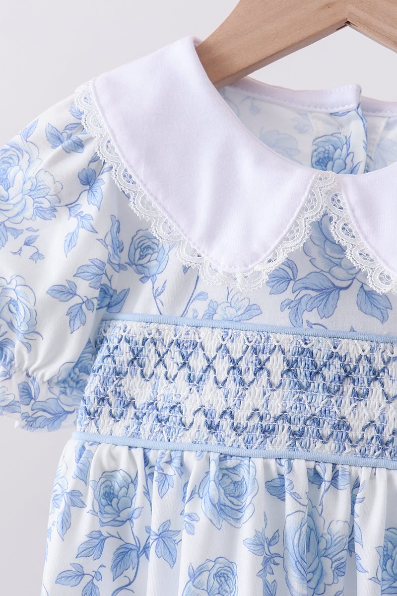 Blue rose smocked bloomer set - Abbies Place