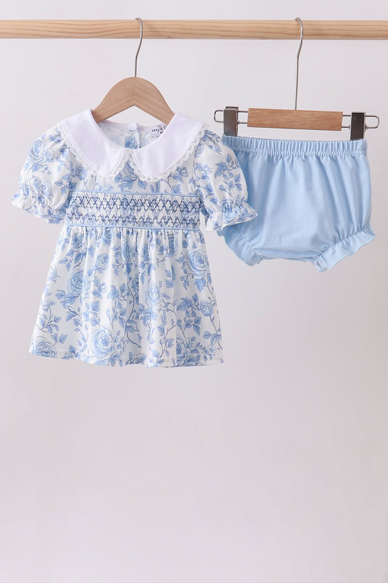 Blue rose smocked bloomer set - Abbies Place