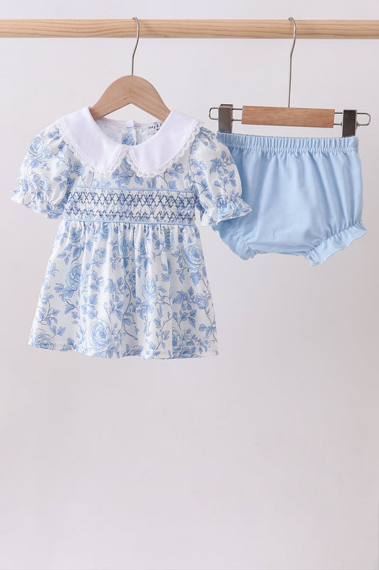 Blue rose smocked bloomer set - Abbies Place