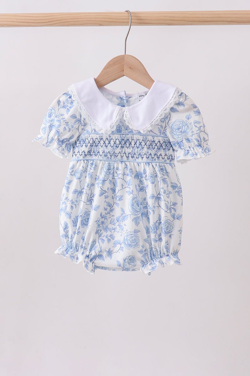 Blue rose smocked bubble - Abbies Place