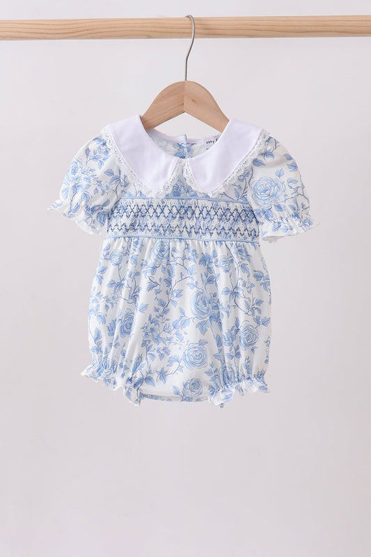 Blue rose smocked bubble - Abbies Place