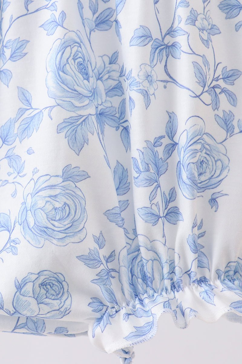 Blue rose smocked bubble - Abbies Place