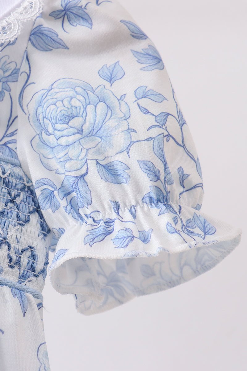 Blue rose smocked bubble - Abbies Place