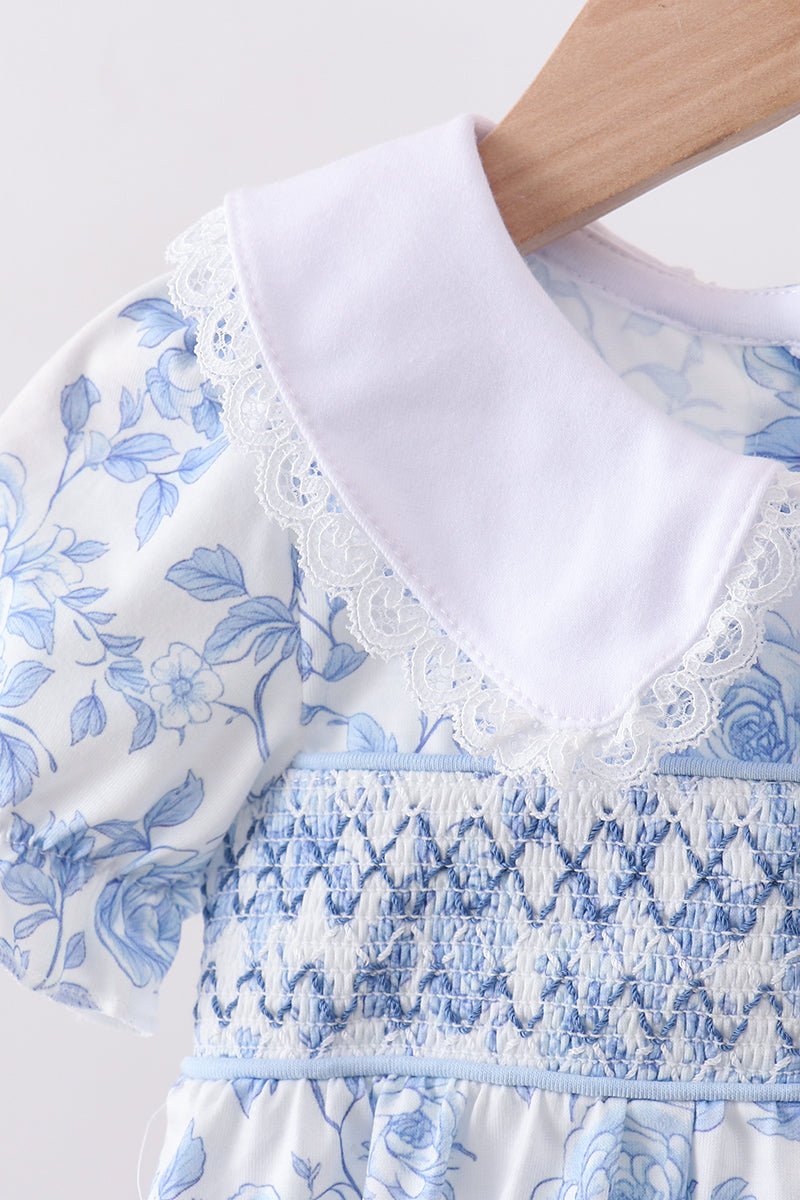 Blue rose smocked bubble - Abbies Place