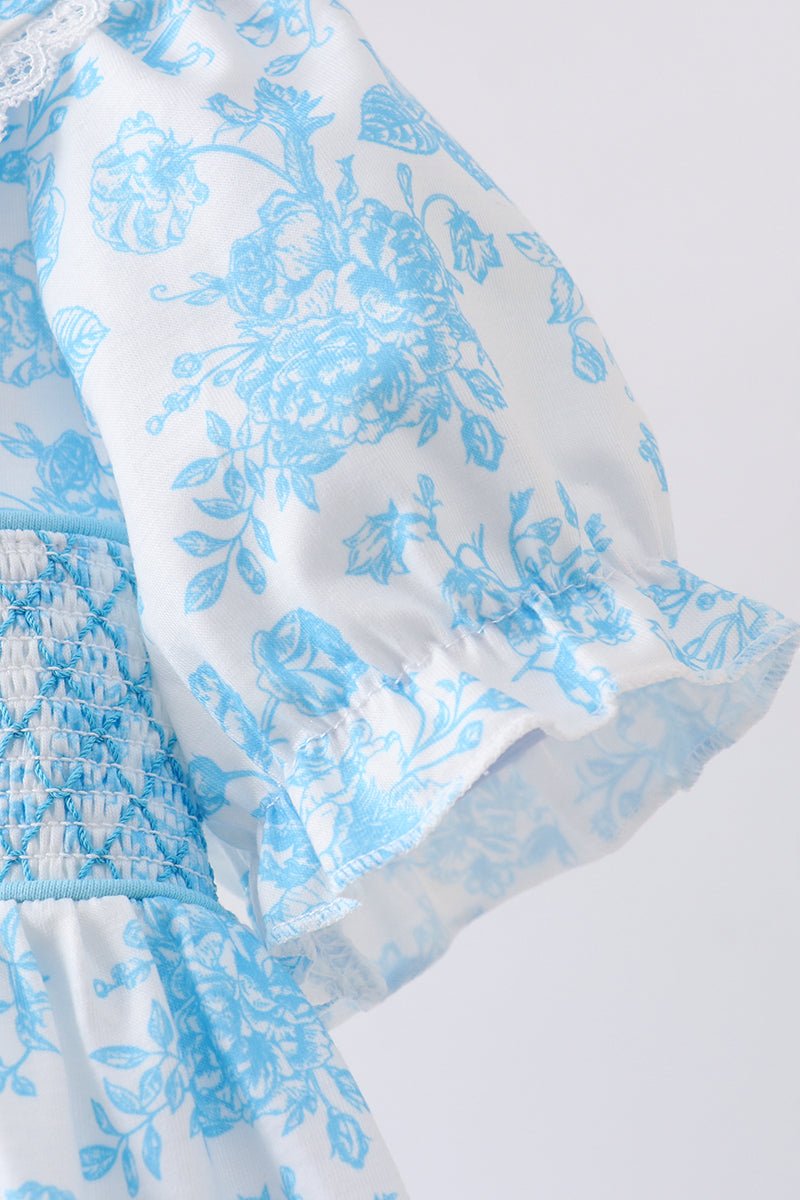 Blue rose smocked dress - Abbies Place