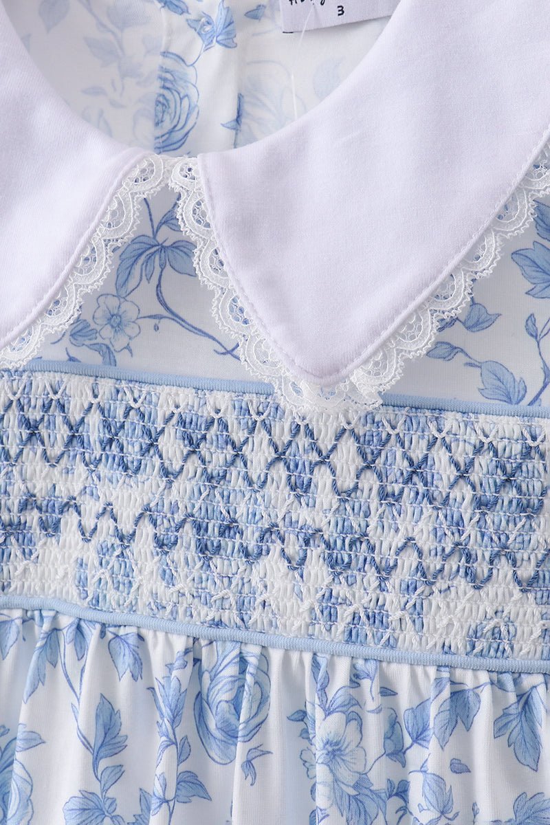Blue rose smocked dress - Abbies Place