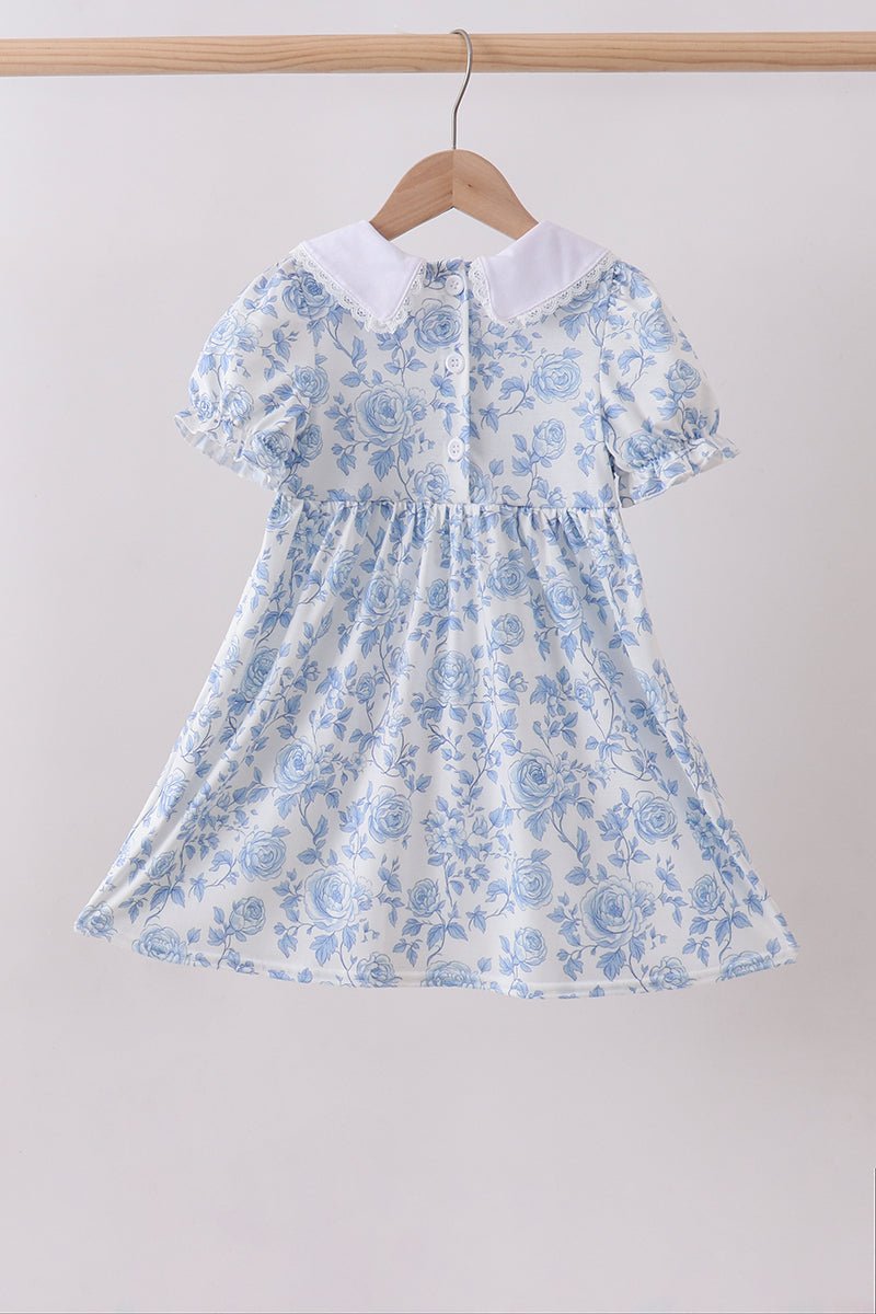 Blue rose smocked dress - Abbies Place