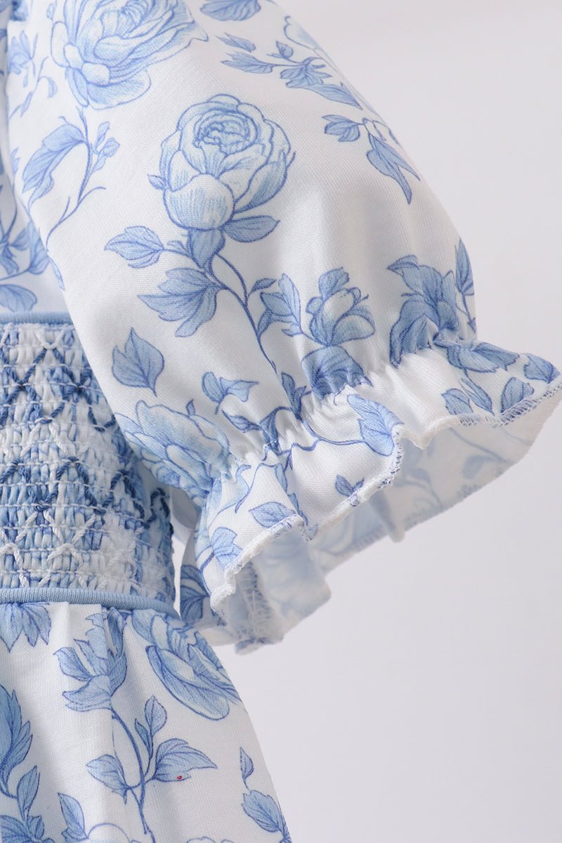 Blue rose smocked dress - Abbies Place