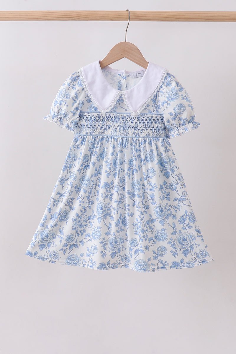 Blue rose smocked dress - Abbies Place