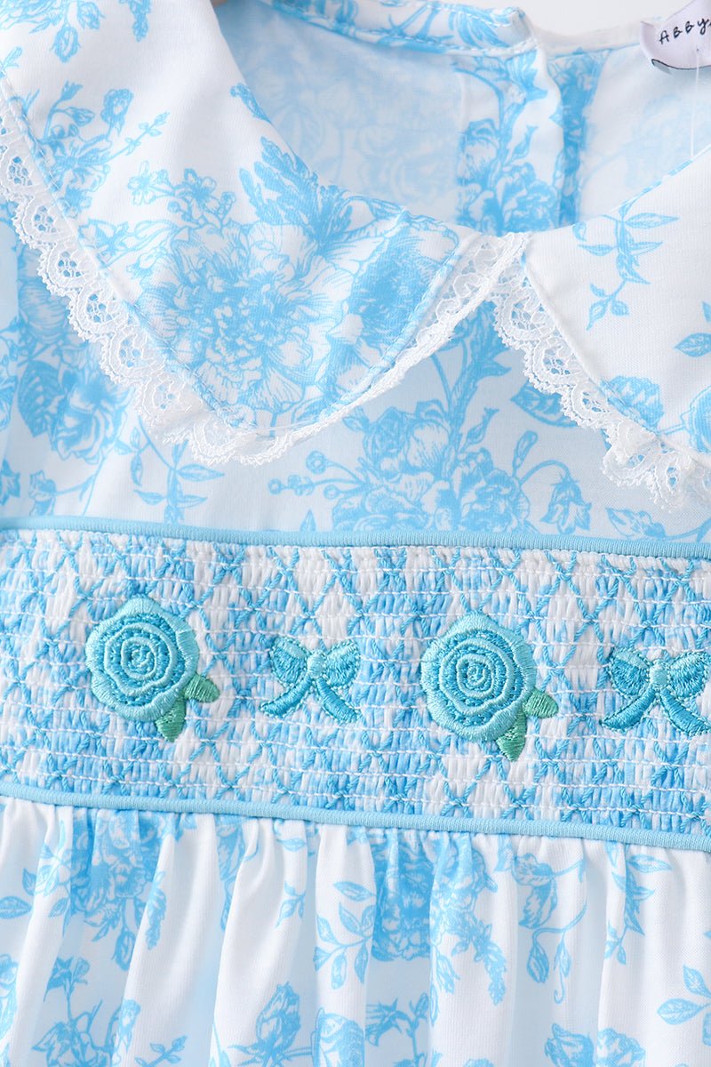 Blue rose smocked dress - Abbies Place