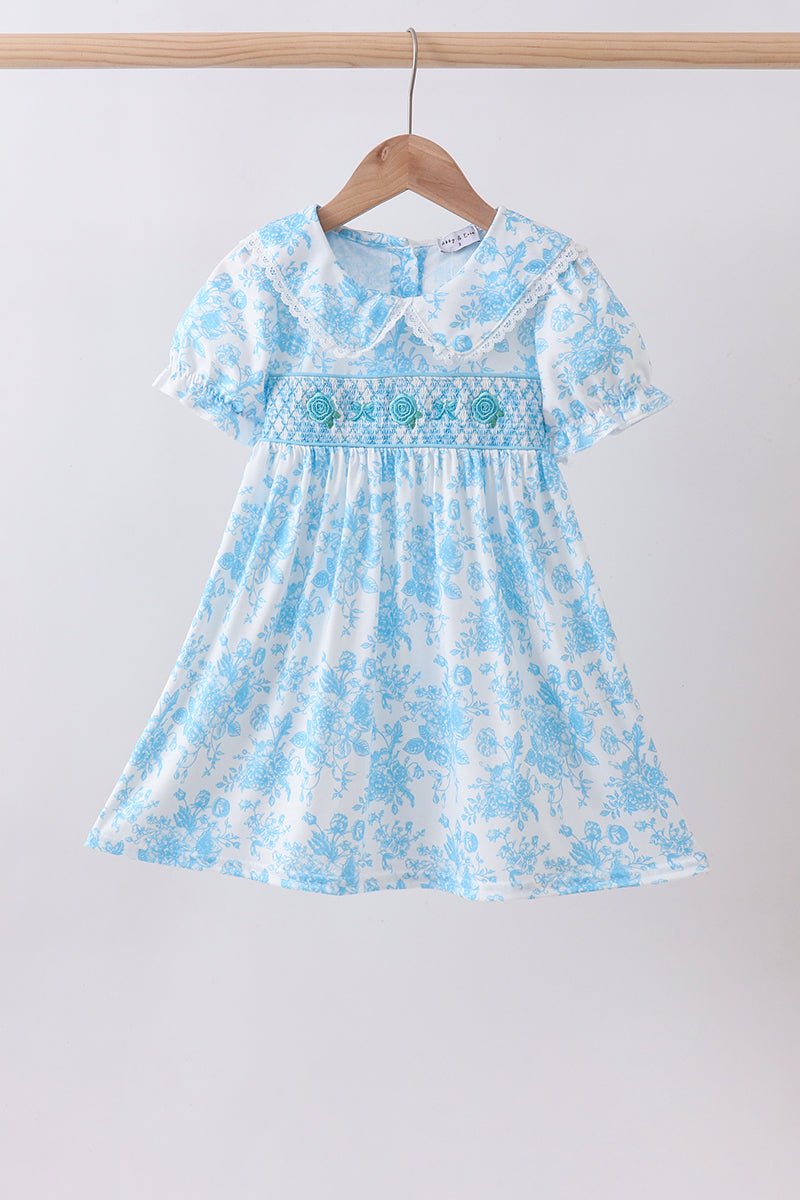 Blue rose smocked dress - Abbies Place
