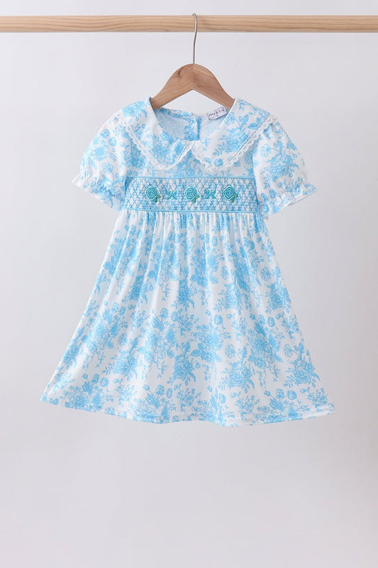 Blue rose smocked dress - Abbies Place