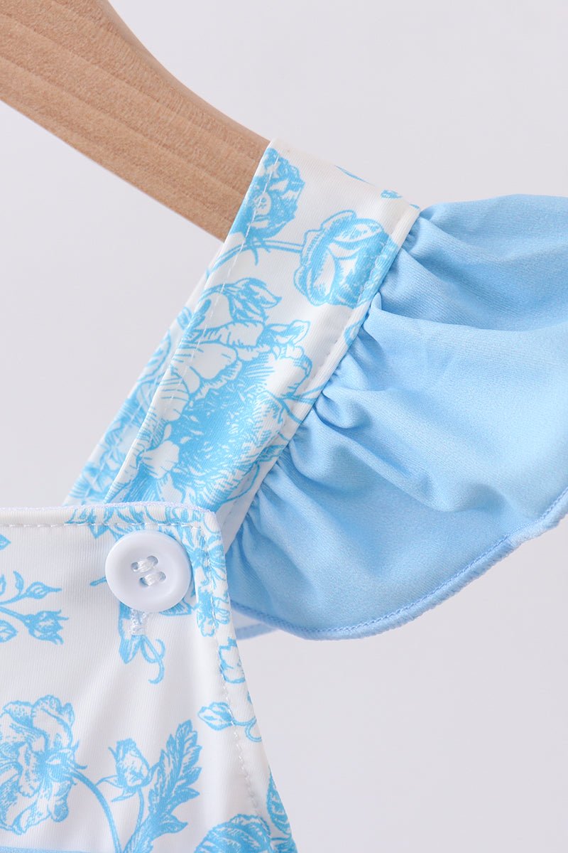 Blue rose smocked ruffle one-piece swimsuit - Abbies Place