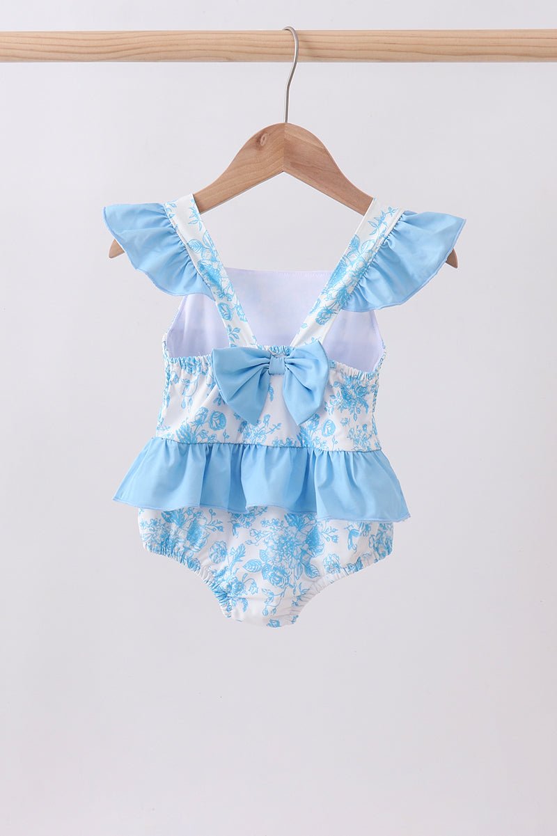 Blue rose smocked ruffle one-piece swimsuit - Abbies Place