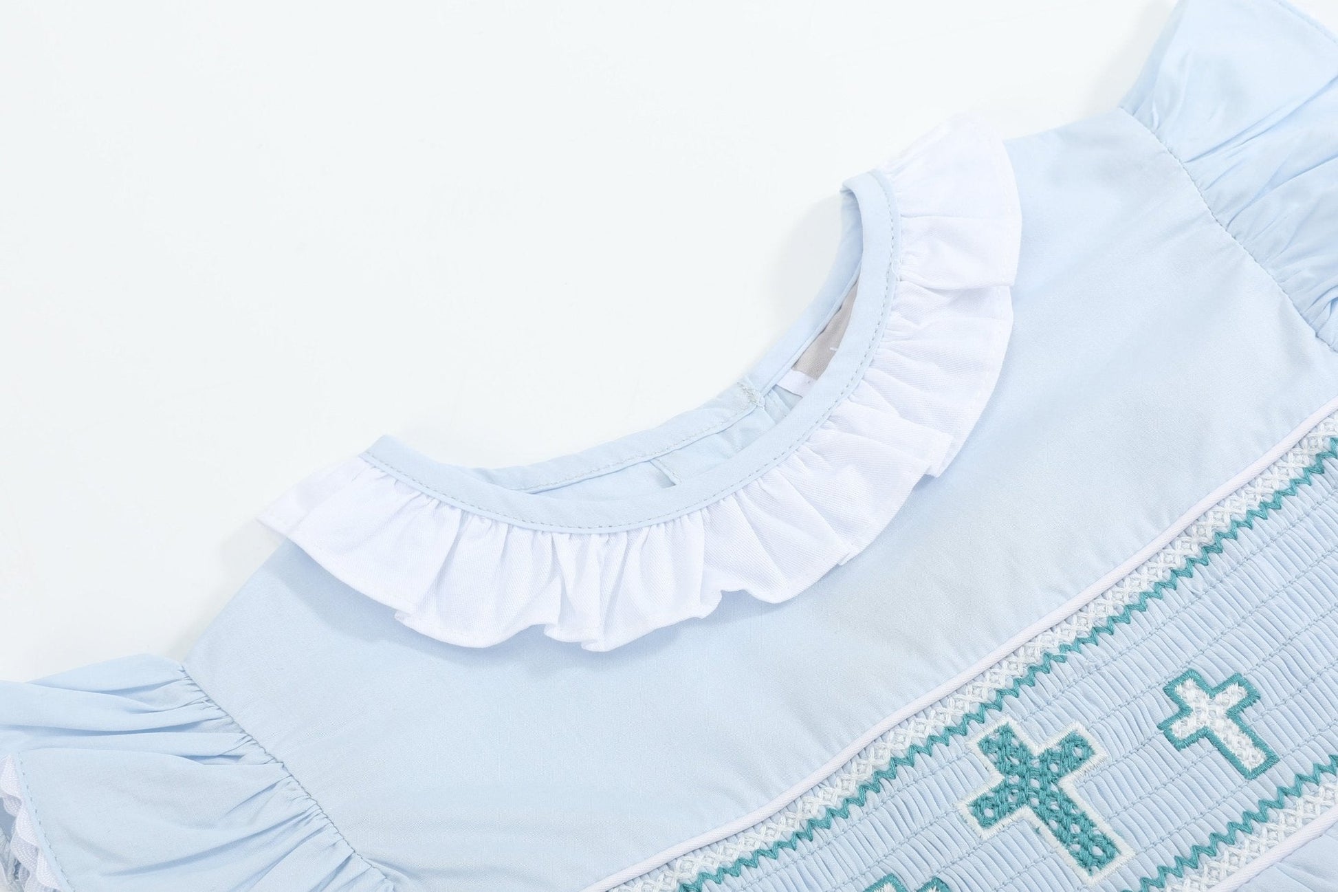 Blue Ruffled Crosses Smocked Dress - Abbies Place