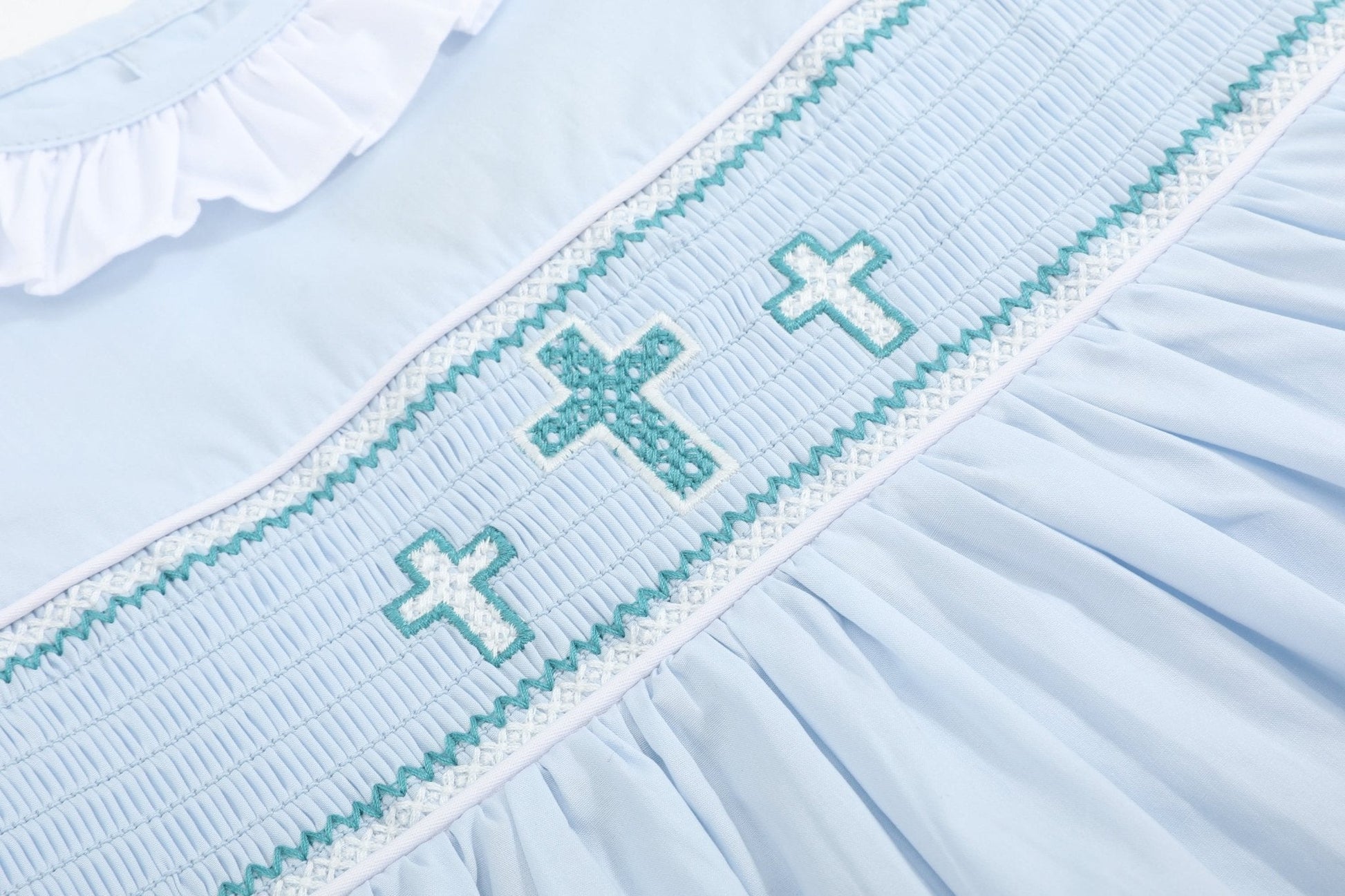 Blue Ruffled Crosses Smocked Dress - Abbies Place