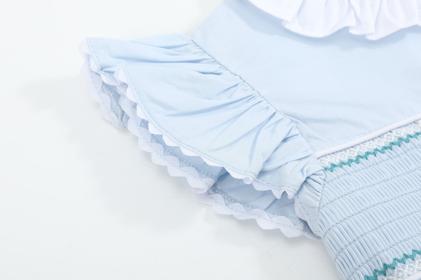 Blue Ruffled Crosses Smocked Dress - Abbies Place