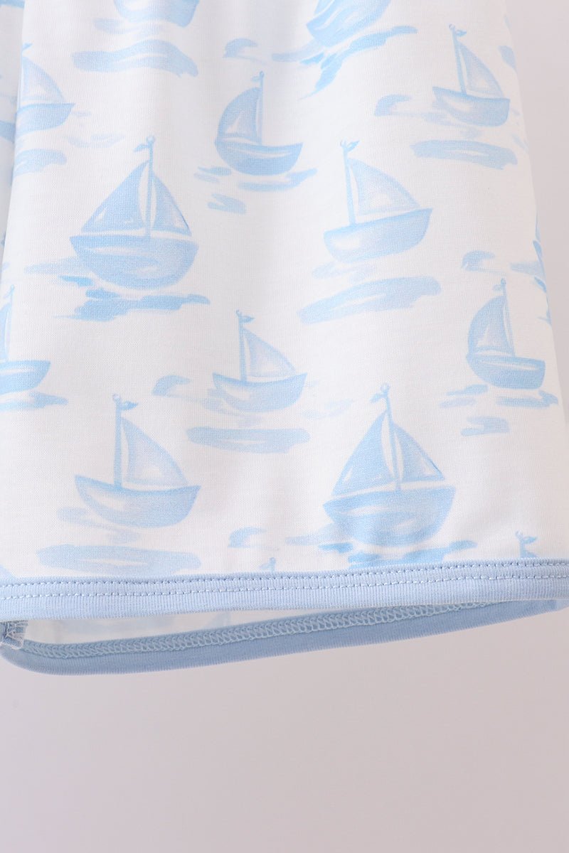 Blue Sailboat Embroidered Set - Abbies Place