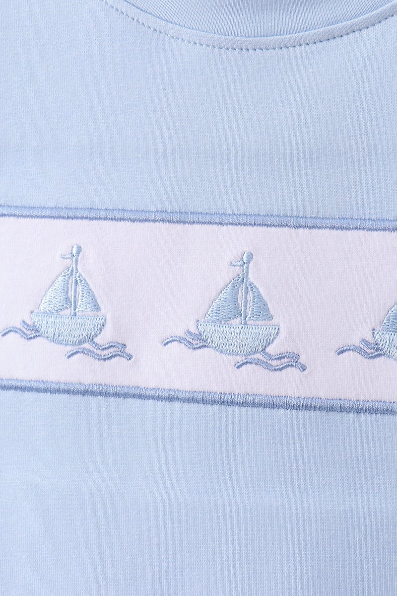 Blue Sailboat Embroidered Set - Abbies Place