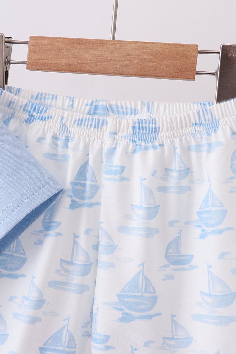 Blue Sailboat Embroidered Set - Abbies Place