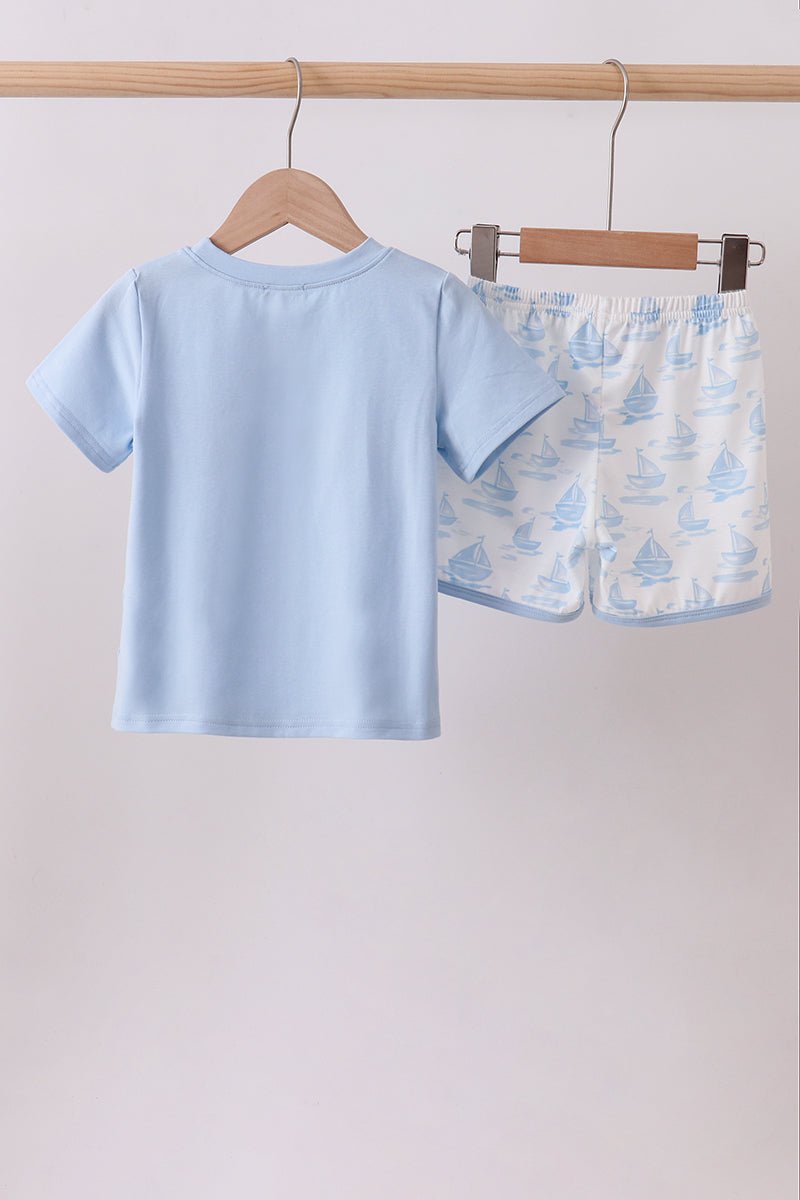 Blue Sailboat Embroidered Set - Abbies Place