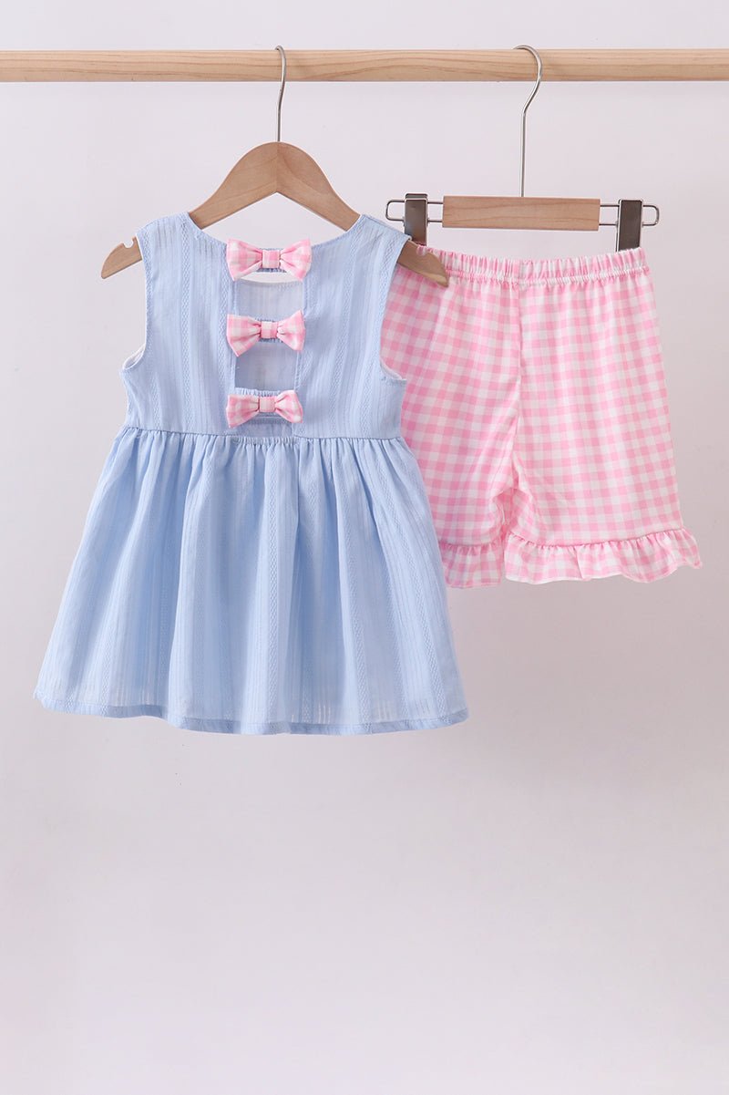 Blue sailboat embroidery jacquard shorts set - Abbies Place