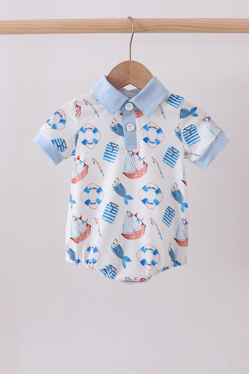 Blue sailboat print bubble - Abbies Place