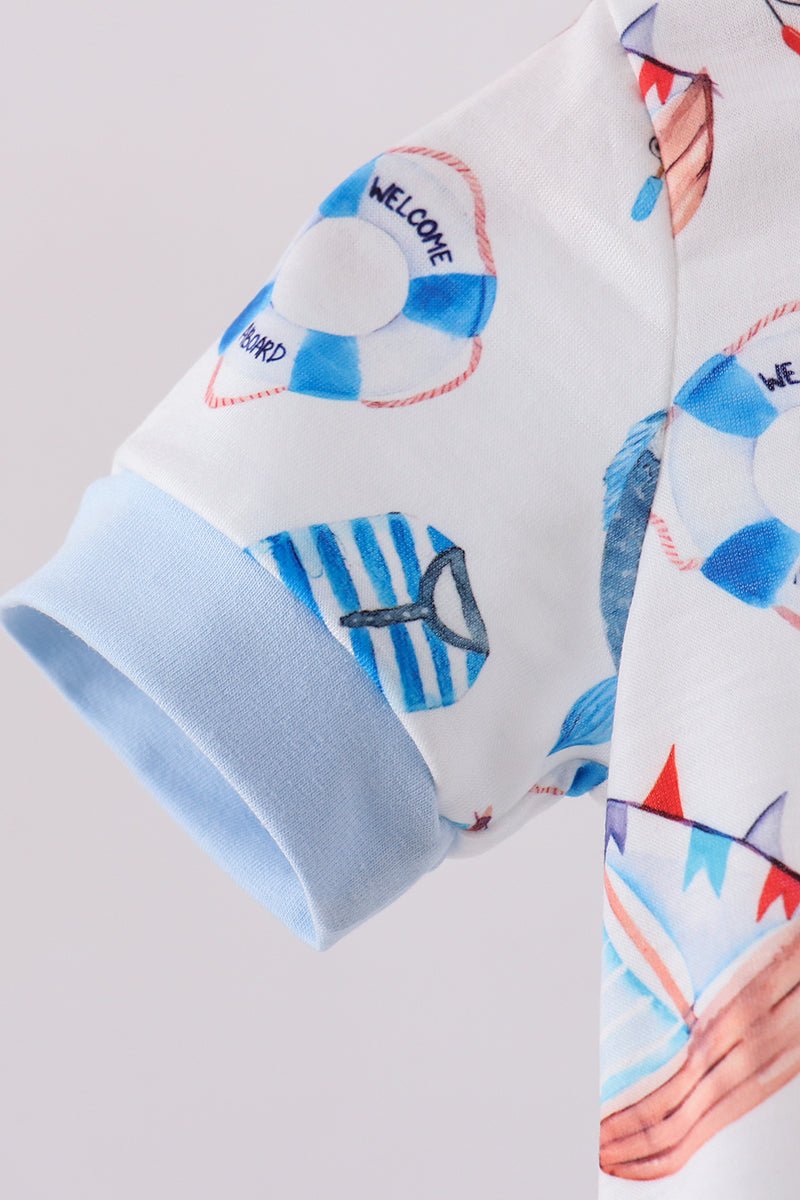 Blue sailboat print bubble - Abbies Place