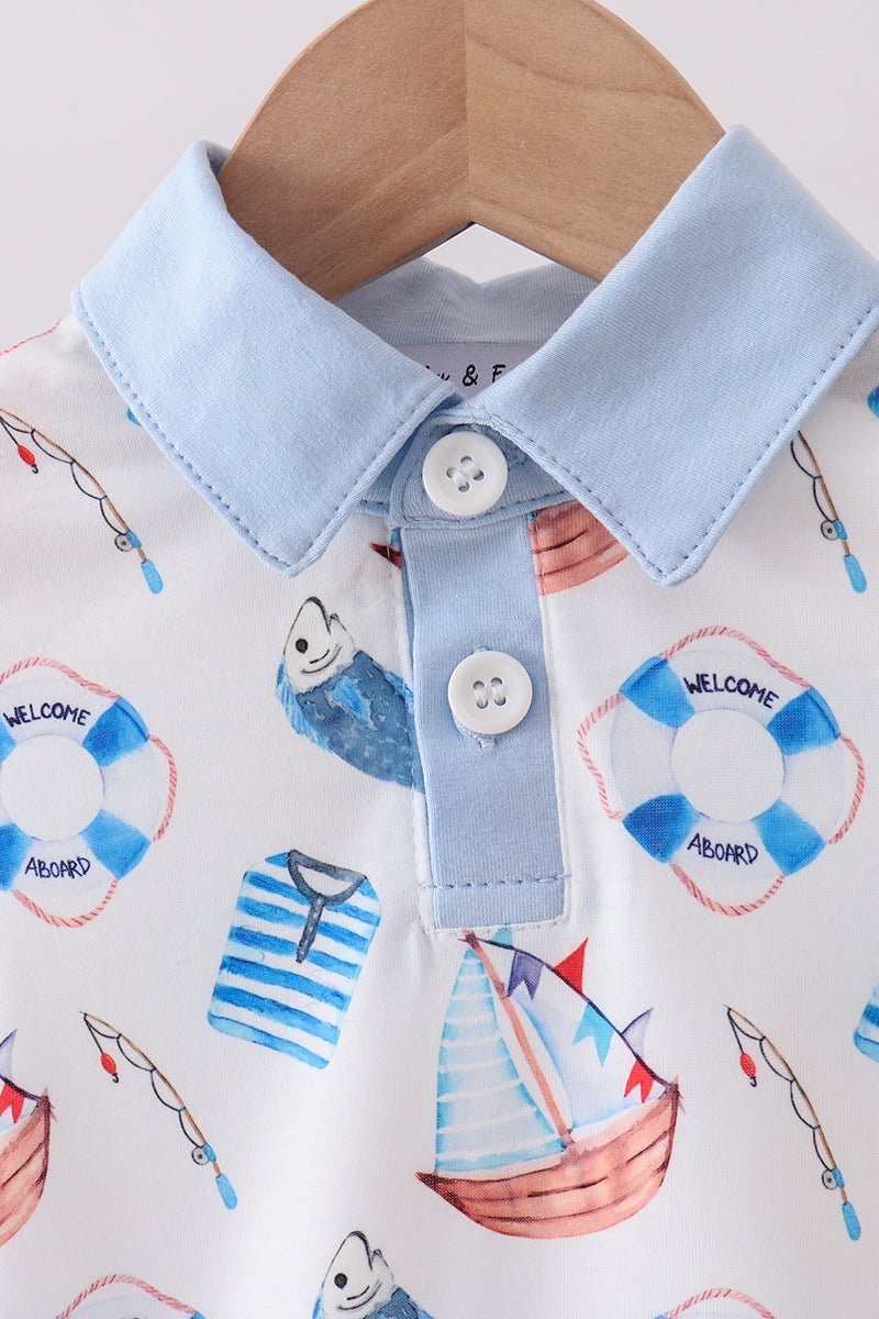 Blue sailboat print bubble - Abbies Place