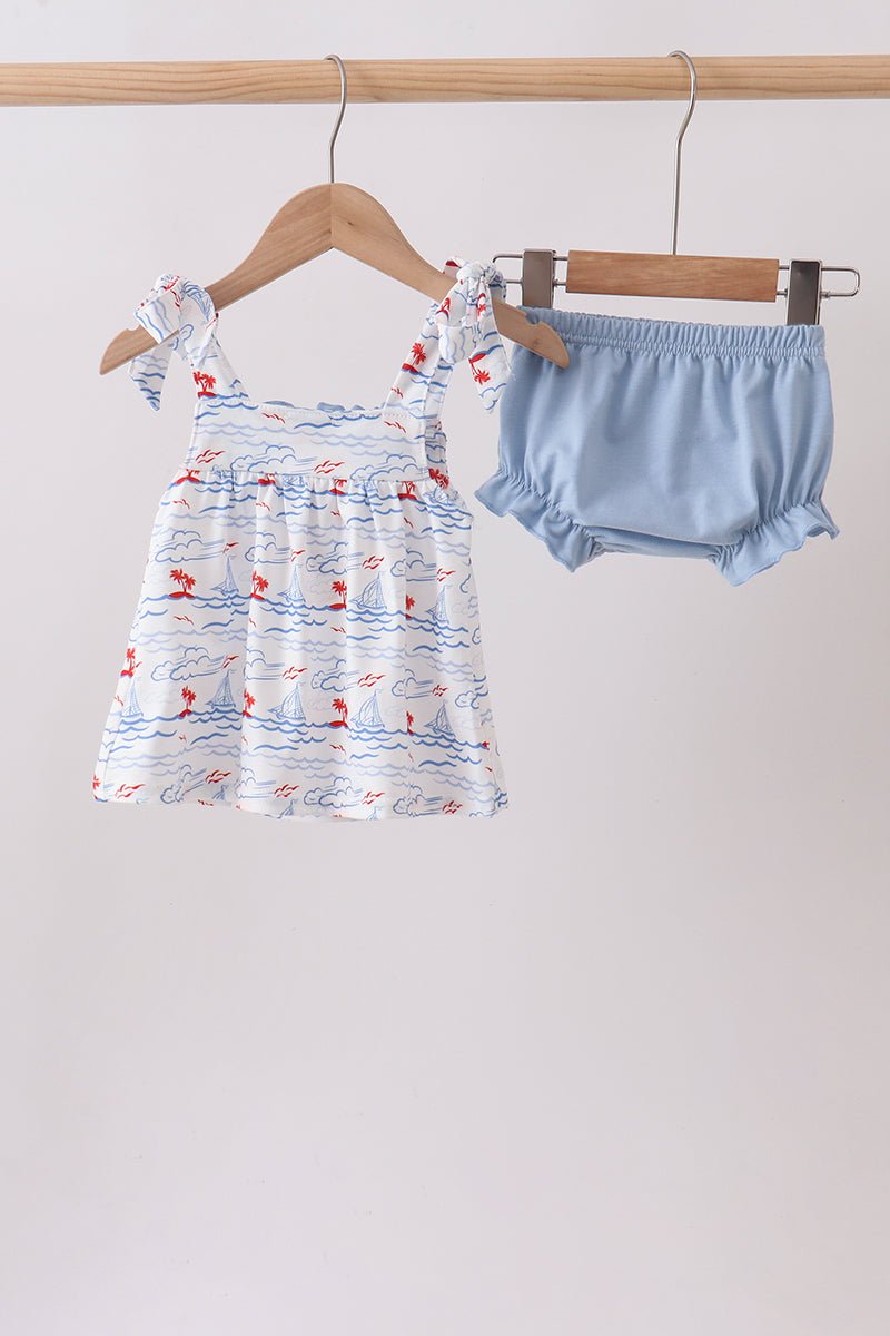 Blue Sailboat Smocked Bloomer Set - Abbies Place