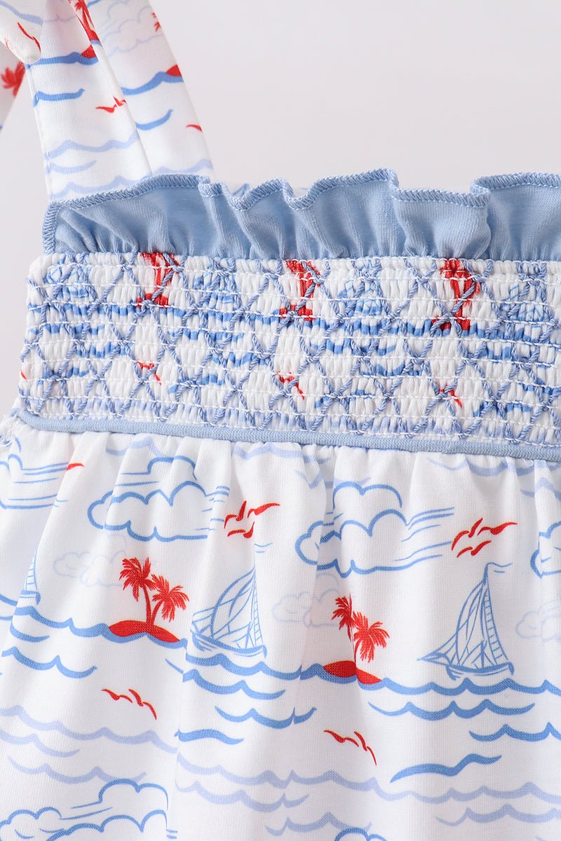 Blue Sailboat Smocked Bloomer Set - Abbies Place