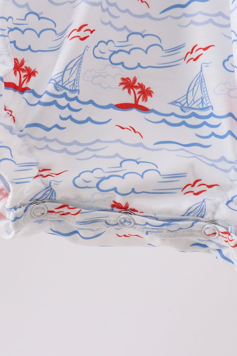 Blue Sailboat Smocked Bubble - Abbies Place