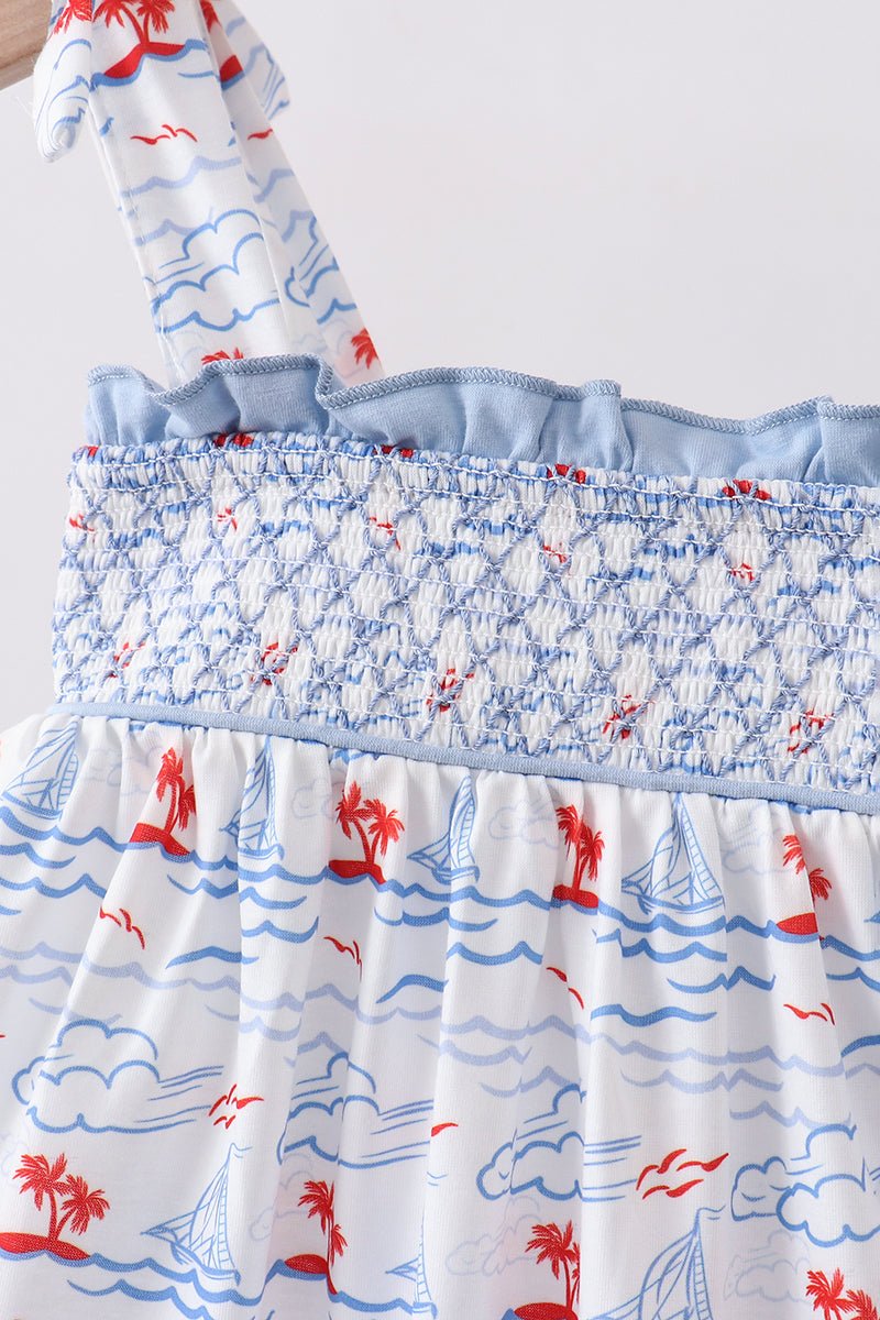 Blue Sailboat Smocked Set - Abbies Place
