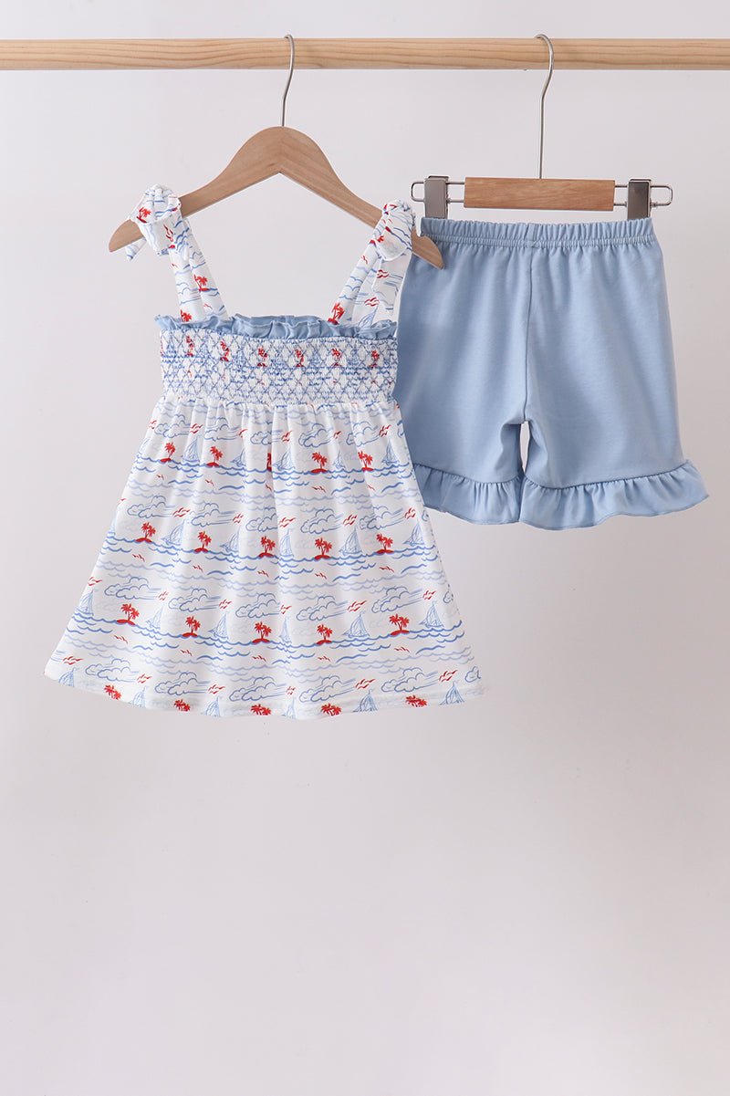 Blue Sailboat Smocked Set - Abbies Place