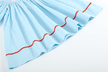Load image into Gallery viewer, Blue Santa Smocked Bishop Dress
