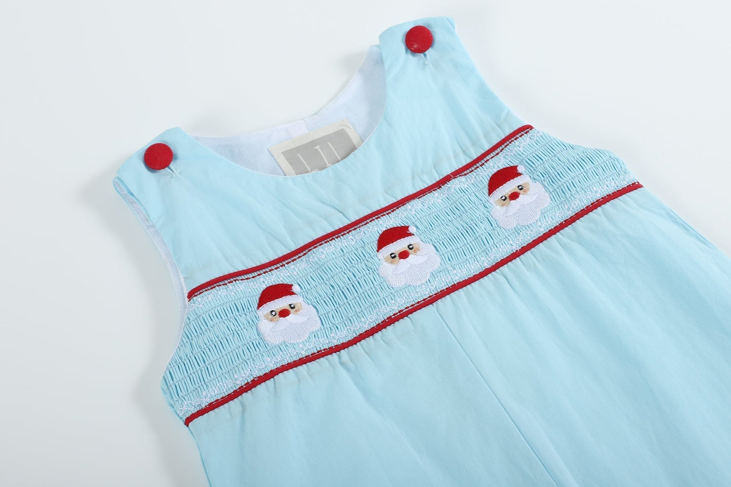 Blue Santa Smocked Overalls - Abbies Place