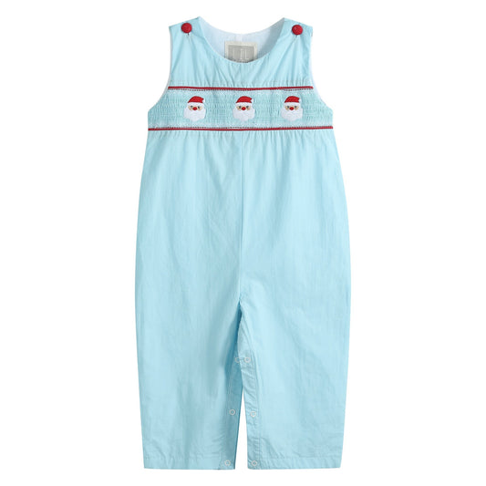 Blue Santa Smocked Overalls - Abbies Place