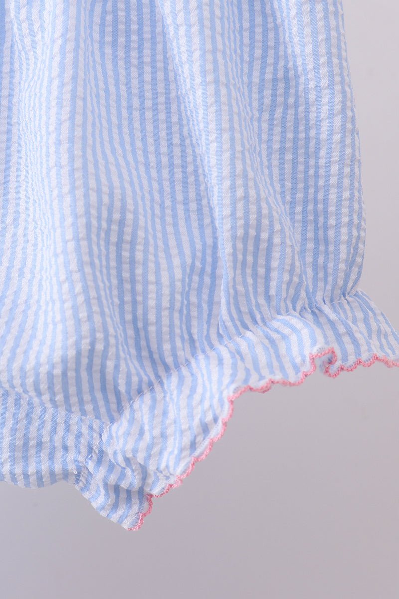 Blue seersucker bow smocked bloomer set - Abbies Place
