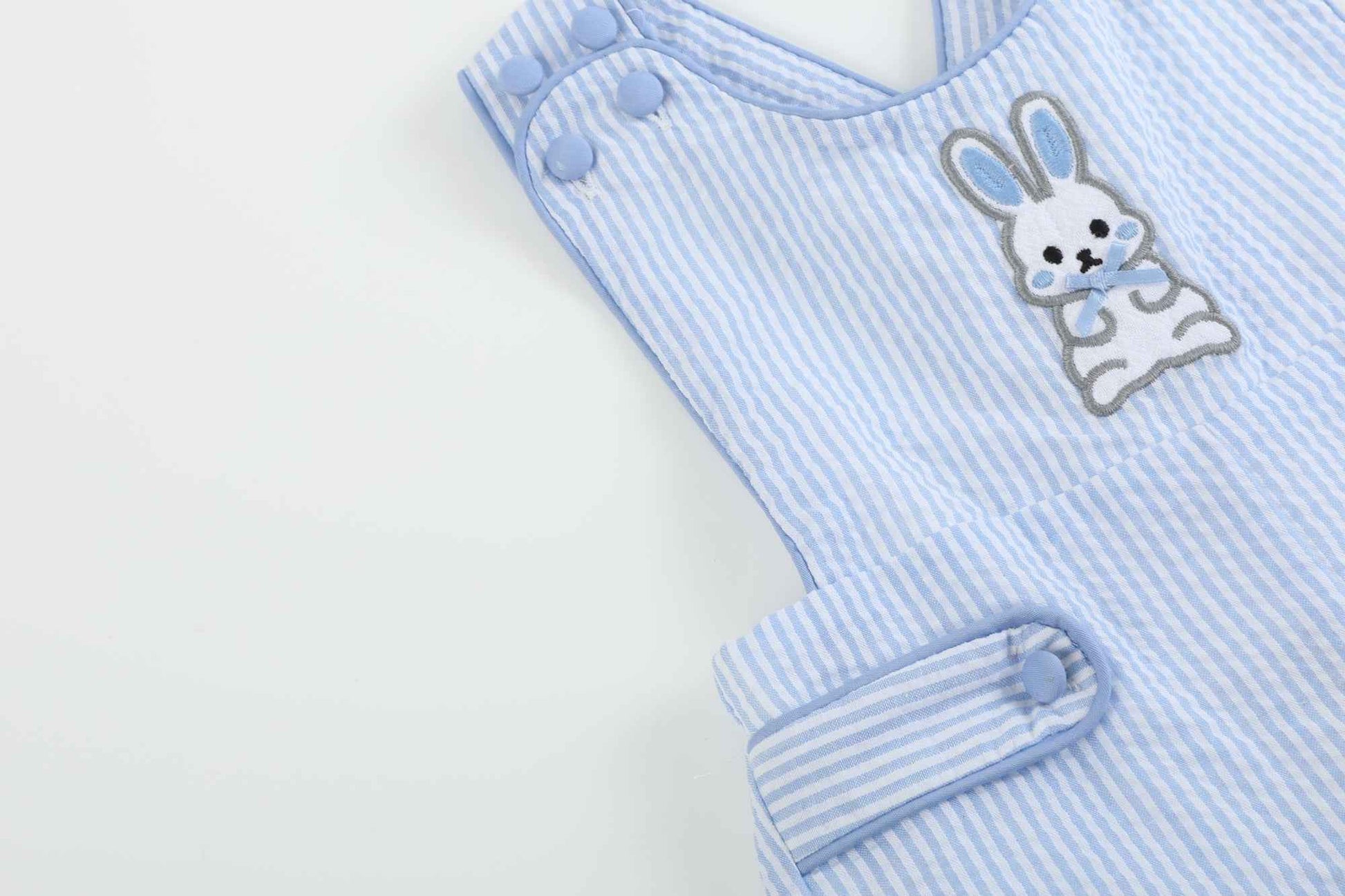 Blue Seersucker Easter Bunny Shortalls - Abbies Place